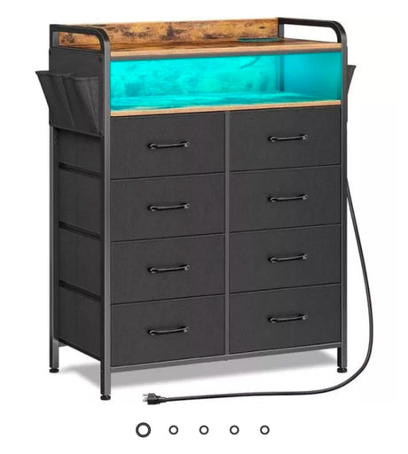 Modern 8-Drawer Dresser with Customizable LED Lights & Built-in Power Outlets Bedroom Organizer 60,000 DIY Colors, Controlled Remote or App WoodArtSupply