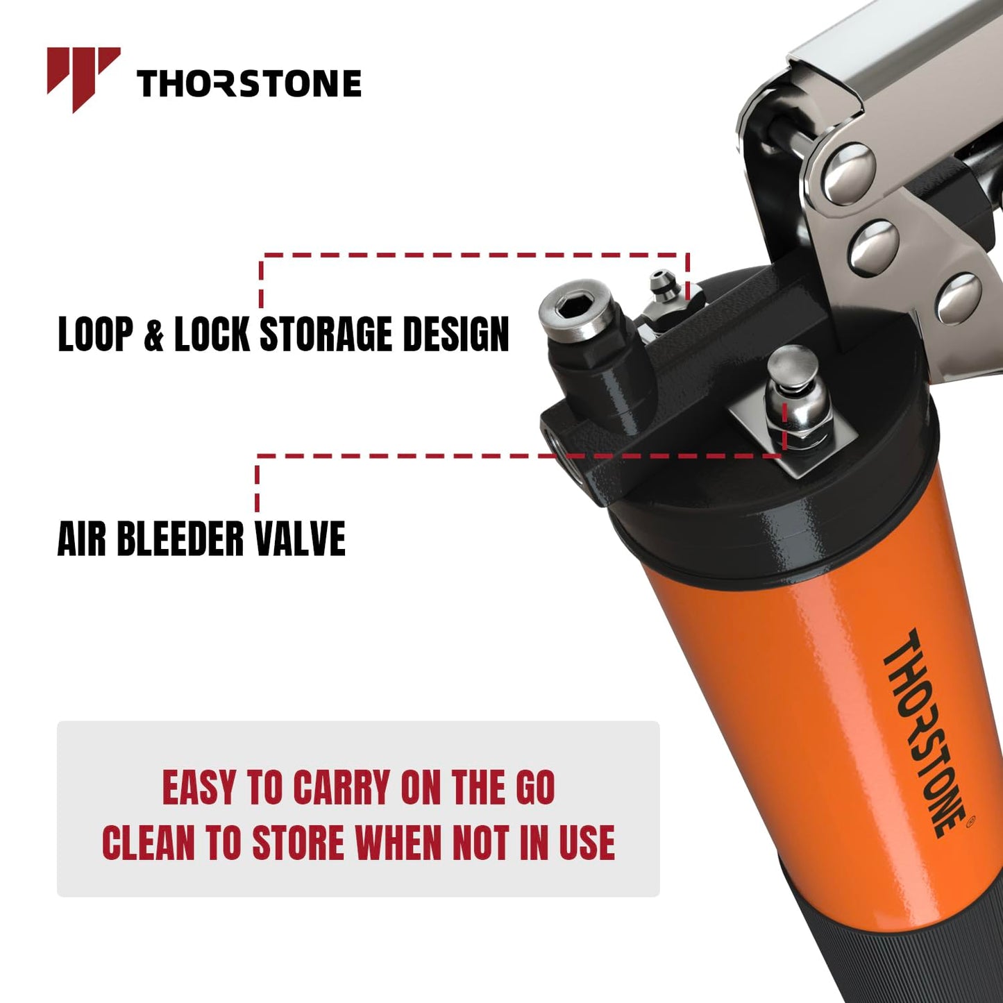 Thorstone Grease Gun Kit, 7000PSI Heavy Duty Pistol Grip Grease Guns Set | Loop & Lock Storage | 14oz Load Capacity | 18" Flex Hose | 1 Lock Coupler | 1 90 Degree Grease Coupler | 1 Basic Cou - WoodArtSupply