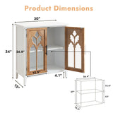 WINWY 30" Farmhouse Sideboard Buffet Credenza Cabinet, Decorative Accent Cabinet with 2 Carved Arched Glass Doors & Adjustable Shelf, Rustic Wooden Storage for Kitchen, Living Room(White,Set of 3) WINWY