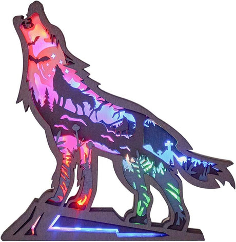 3D Wooden Animal Carving Multi-Color LED Night Light, Wood Carving Light, Modern Home Decoration, Decorative Tables, Cabinets, Living Rooms, Bedrooms, Offices, Farmhouses, Bookshelves, Perfect Gifts Tivisiy