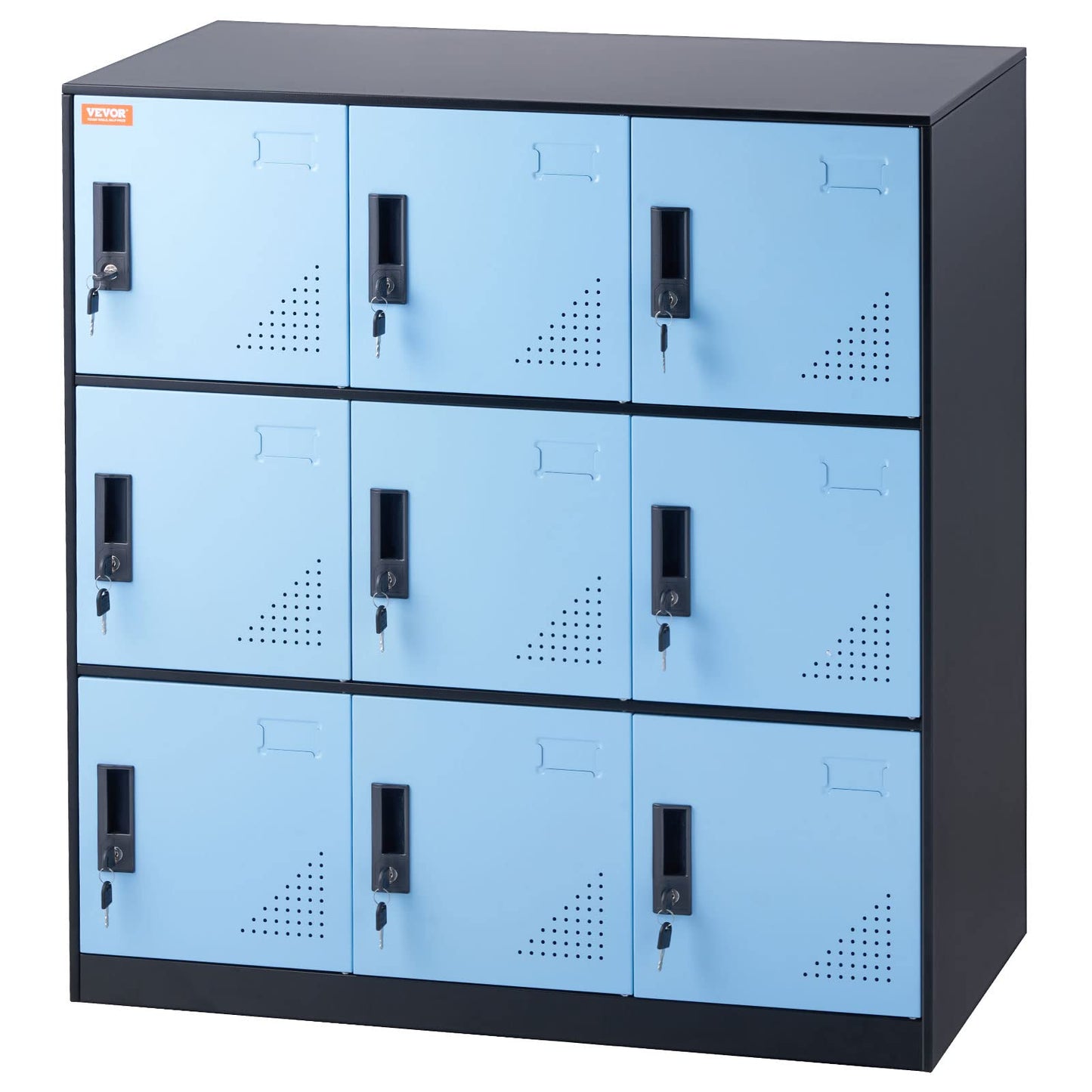 VEVOR Metal 9 Doors Cabinet with Card Slot, Employee Keys, 66lbs Loading Capacity Storage Lockers for Office, Home, School, Gym, Black-Blue - WoodArtSupply