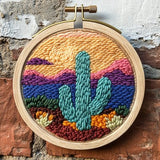 Generic DIY Punch Needle Kit - Cactus Sunset Embroidery - 20x20cm - Easy for Beginners - Modern Style - Cross Stitch - Adults - Not Foldable
