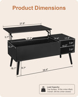 ALINE FURNITURE Coffee Table Lift Top - Black Lift Top Coffee Table with Hidden Compartment Storage - Lift Up Coffee Table - Wood Coffee Tables for Living Room ALINE FURNITURE