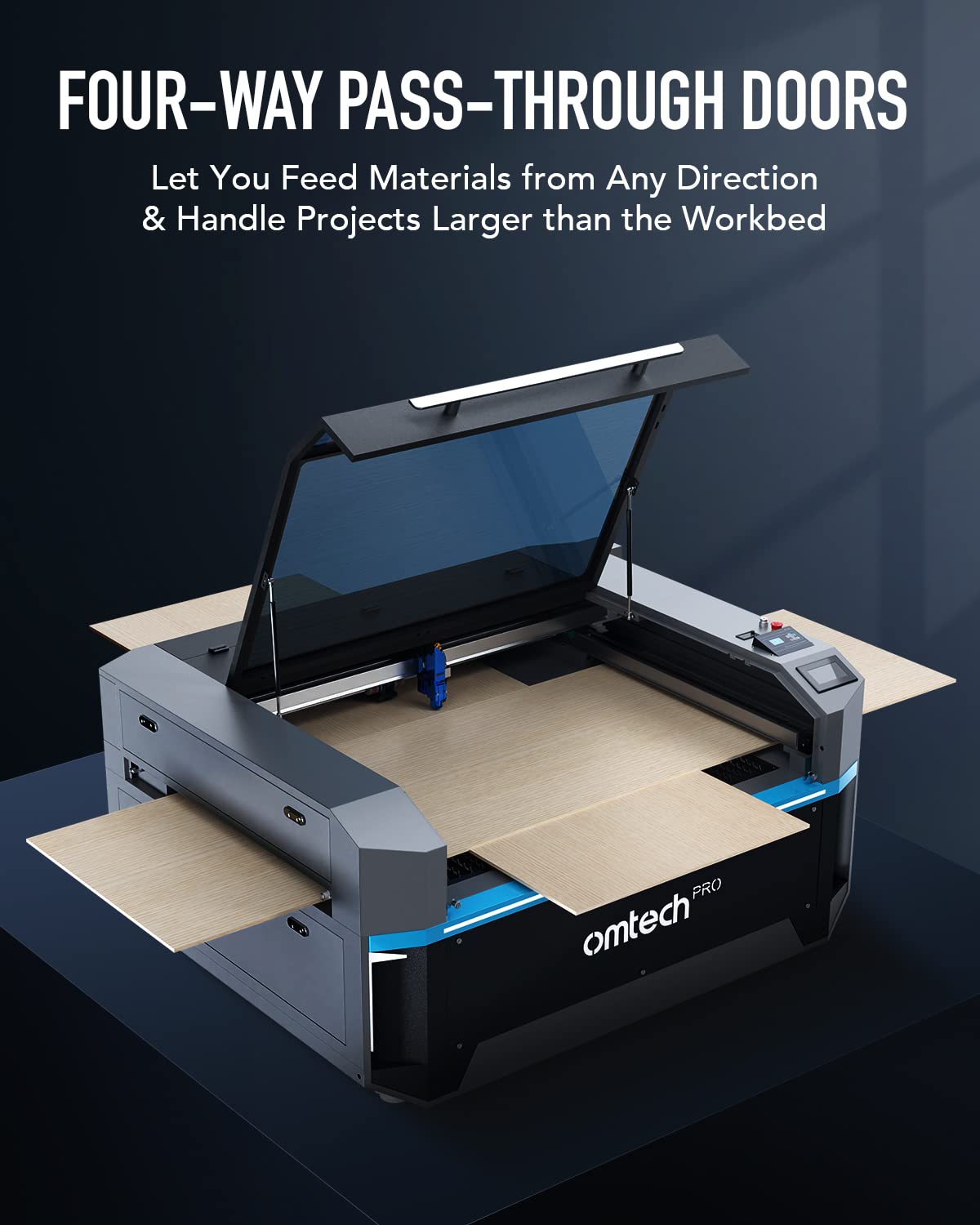 OMTech Pro 150W Hybrid Laser Machine, 34x54 Laser Cutter and Engraver Machine for Metal Acrylic Wood Cutting, Laser Engraver Machine with Autofocus and 4 Way Pass Through Doors, Windows Compatible OMTech