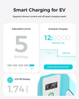 EG evgoer Electric Vehicle Charger Level 2 & Level 1, 32Amp 110V-240V Schedule Timer 20ft Cable Portable EV Home Charging Station, 8A-32A Adjustable Current Compatible with All SAE J1772 EVs EG evgoer
