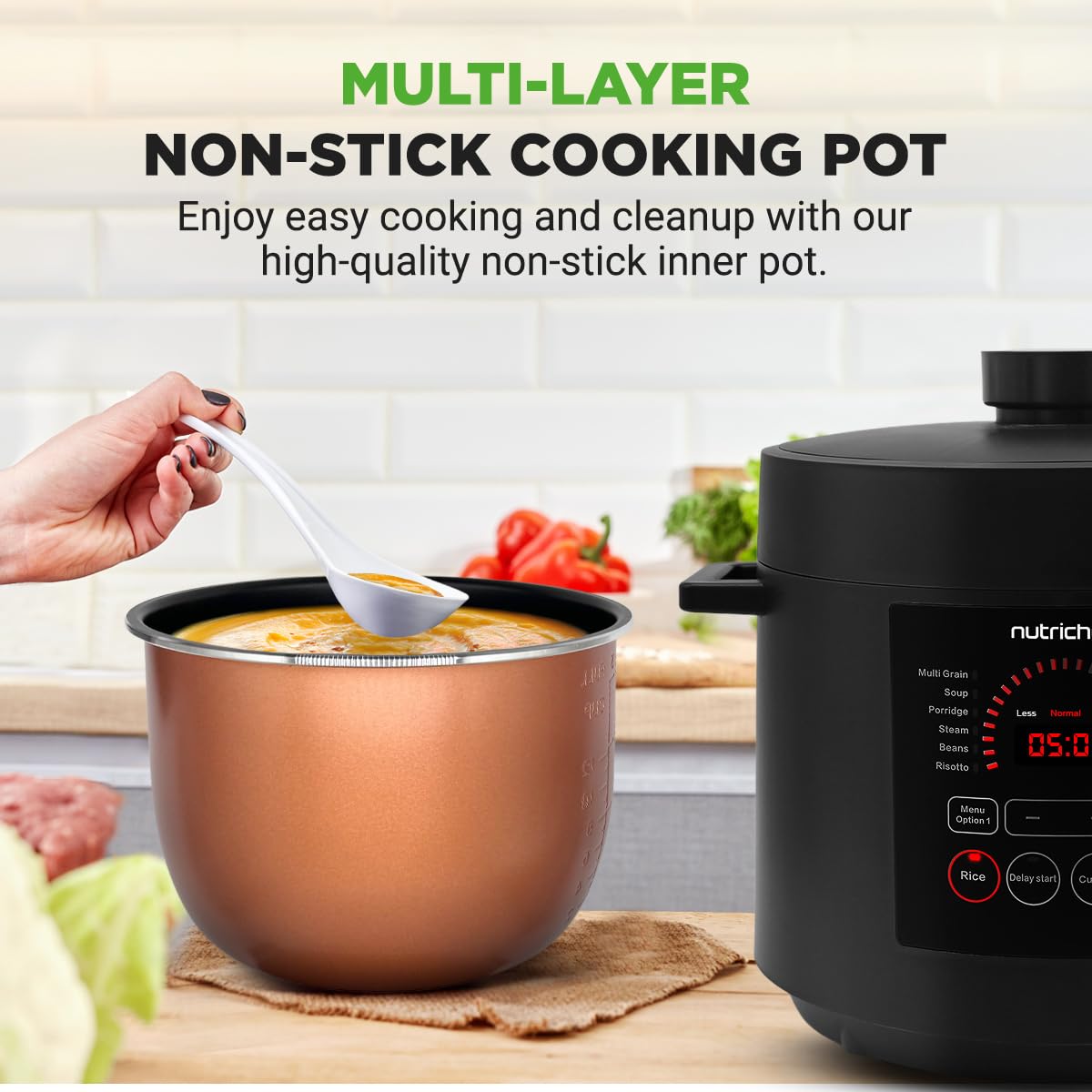 NutriChef Electric Pressure Cooker 6 Quart Capacity | 9 Function Digital Countertop Pressure Cooker | Adjustable Time & Temperature | Cook, Bake, Steam, & Braise | 13.1 x 11.4 IN | Black