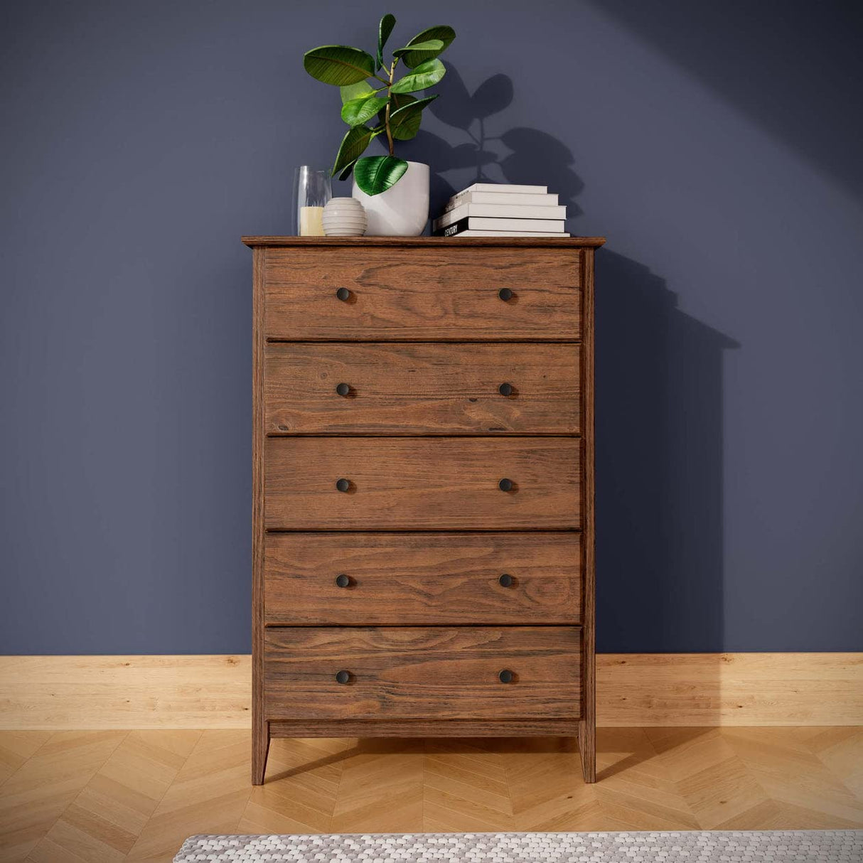 Grain Wood Furniture Greenport 5-Drawer Chest, Solid Wood with Brushed Walnut Finish Grain Wood Furniture