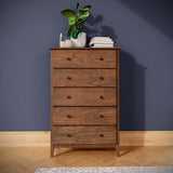 Grain Wood Furniture Greenport 5-Drawer Chest, Solid Wood with Brushed Walnut Finish Grain Wood Furniture