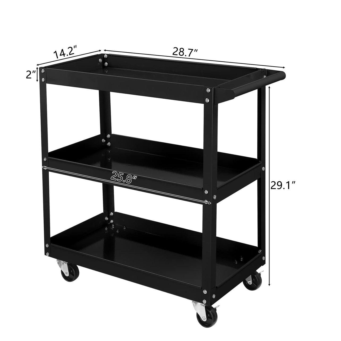 TUFFIOM 3 Tier Rolling Tool Cart, 330 Lbs Capacity, with Ergonomic Handle, Black - WoodArtSupply