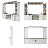 AMERLIFE 98in Farmhouse Wall Unit TV Stand with Bookshelves, Wine Cabinet, Fits 78" TVs, Large Entertainment Center with Power Outlets & Barn Door, Rustic Media Console for Living Room, White AMERLIFE