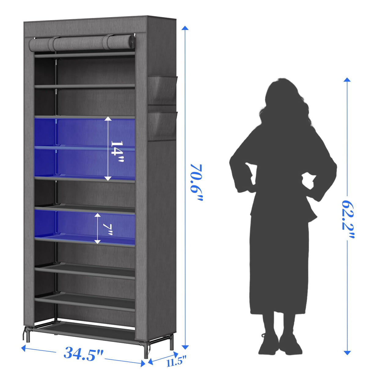 Simple Trending Tall Shoe Rack Organizer Holds 40 Pairs, 10 Tier Large Capacity Shoe Cabinet Storage with Cover for Closet, Black Simple Trending