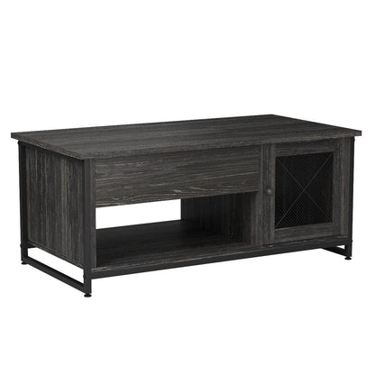 WLIVE Coffee Table for Living Room,Lift Top Coffee Table with Storage,Hidden Compartment and Metal Mesh Door Cabinet,Black,Wood - WoodArtSupply