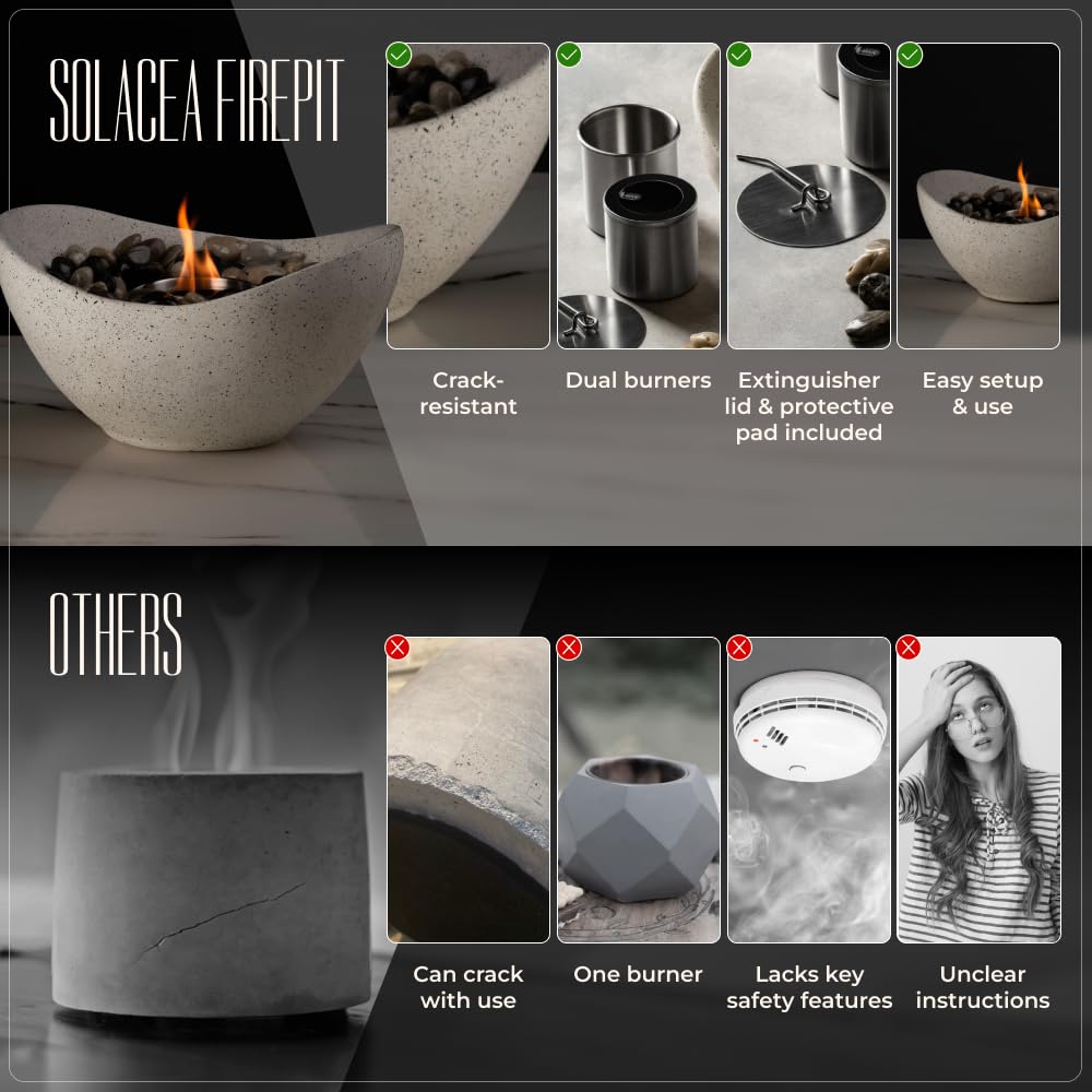 SOLACEA Concrete Tabletop Fire Pit, Portable Indoor Fireplace and Smores Maker, Suitable for Indoor and Outdoor Use Solacea