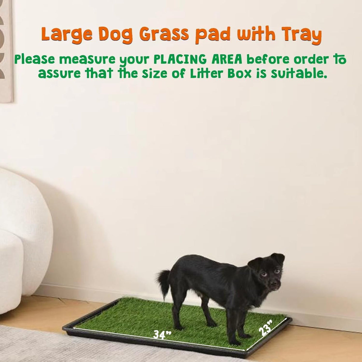 HQ4us Dog Grass Pad with Tray Large 34”×23” Dog Litter Box Toilet with 2×Artificial Grass for Dogs with Hemmed Edge, Pee Pads for Dogs, Realistic, Less Stink, Potty for Balcony HQ4US 4LEGS