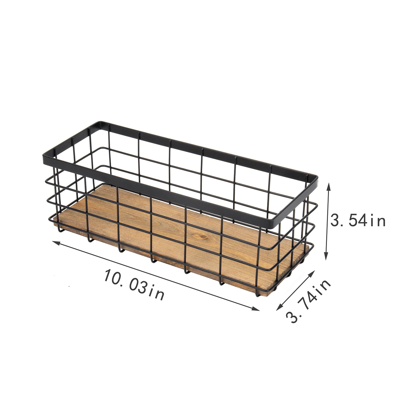 TIEYIPIN Farmhouse Small Metal Wire Storage Basket Bin, Rustic Home Storage Organizer with Wooden Bottom for Kitchen, Cabinets, Bathroom Counter, Pantry, Garage, Laundry Room - Black (4 Pack) - WoodArtSupply