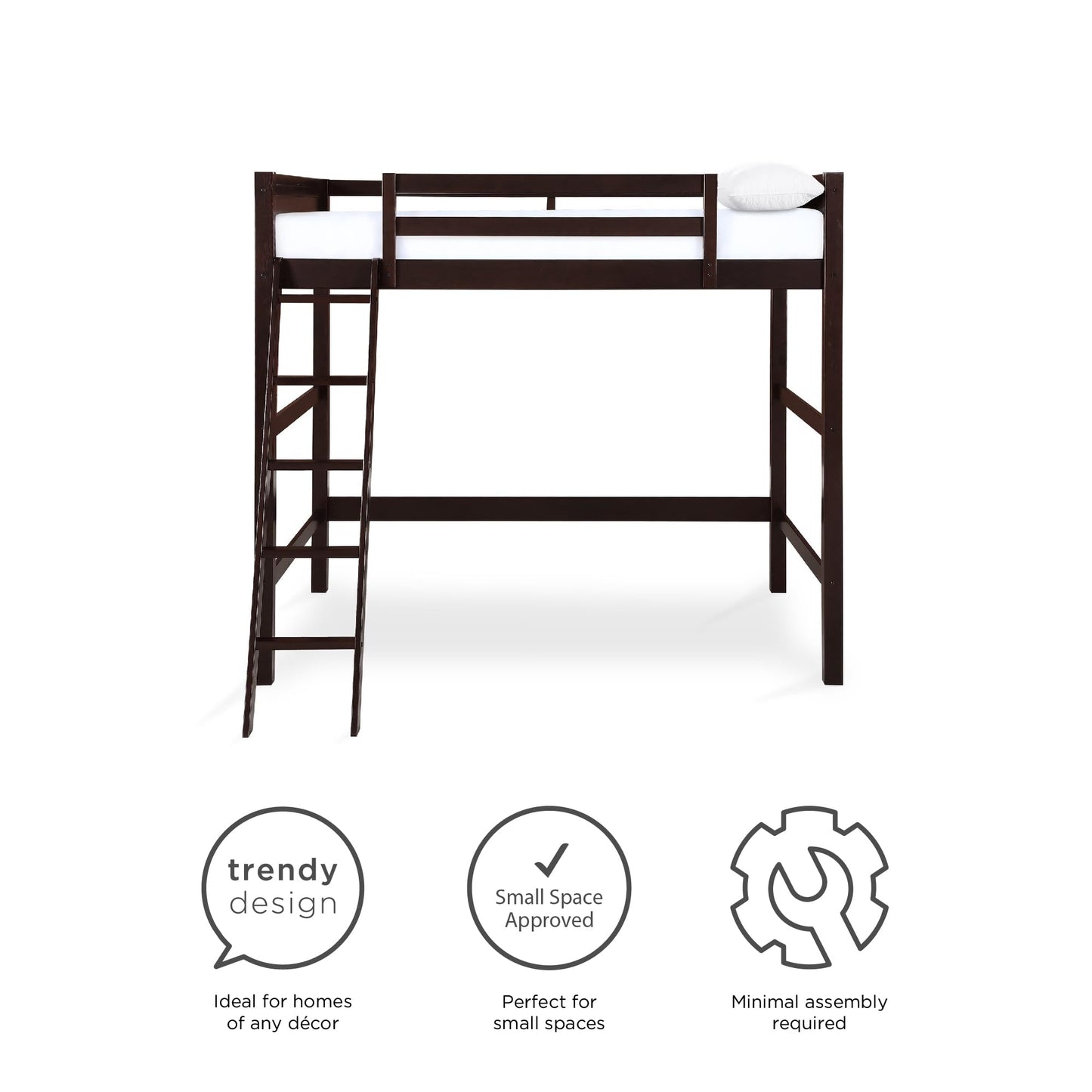 DHP Denver Espresso Full Size Loft Bed with Spacious Under-Bed Area