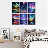 Fuinkqe 6 Pack Paint by Number Kit for Adults Beginner, Polar Lights Moon Landscape DIY Acrylic Painting Paint by Numbers Kits on Canvas for Gift Home Wall Decor 10x14inch Fuinkqe