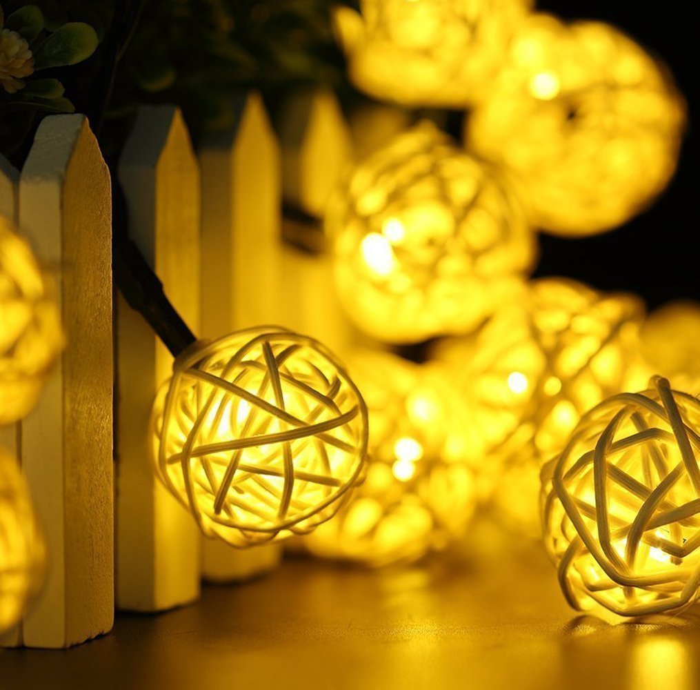 EONLYX Solar Rattan Ball String Lights, 30LED 20ft Rattan Ball Fairy Lights Waterproof Rattan Ball Garden Lights for Landscape Patio Christmas Party Wedding Decoration (Warm White)