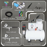 T TOGUSH Airbrush Kit with Air Tank Compressor 2 Dual-Action Gravity Airbrush with 0.2mm 0.3mm 0.5mm Nozzle Air Compressor with Airbrush Coloring Tool Cleaning Brush for Model Paint Hobby Craft T TOGUSH