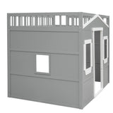 VilroCaz Stylish Gray and White Full Size Loft Bed with Safety Guardrail and Playhouse Design VilroCaz