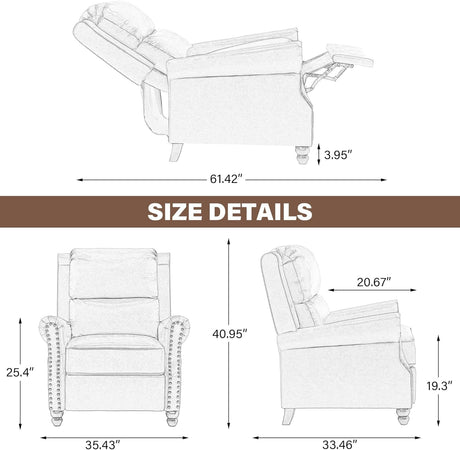 UIXE Pushback Recliner Chair, PU Leather Armchair Push Back Accent Chair for Living Room, Rivet Trim Club Chair Home Theater Overstuffed Single Sofa Bedroom Reading Seat - Black UIXE