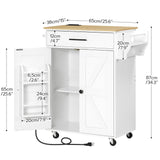 HOOBRO Kitchen Island with Power Outlet, Kitchen Storage Island with Large Worktop, Spice Rack and Drawer, Rolling Kitchen Cart on Wheels, for Kitchen and Dining Room, White and Natural WN88UZD01 HOOBRO