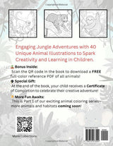 Jungle Animal Coloring Adventure for Kids – Part 1 | Fun & Educational Black and White Activity Book for Ages 2–8 | Includes 40 Jungle-Themed Animals, Coloring Pages, and Certificate WoodArtSupply
