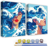 2 Pack Sea Wave Paint by Numbers Kit for Adults - Adults Paint by Numbers Kits - Acrylic Easy Paint by Numbers Framed - Adult Paint by Number Kits on Canvas Arts and Crafts for Adults 8x12inch cdjlddww