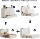 ijuicy Queen Size Murphy Bed with Foldable Foam Mattress, Cube Cabinet Bed with Multifunctional Charging Station & Extra Large Storage Drawers, Space-Saving Hideaway Bed for Guests-Pure White ijuicy