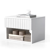 EYYTHUNG Fluted Wall Nightstand Set of 2 with Drawer, Modern Floating Night Stand with Fluted Door and Open Storage Shelf Wall Mounted Bedside Table for Bedroom Bathroom Entryway, White EYYTHUNG