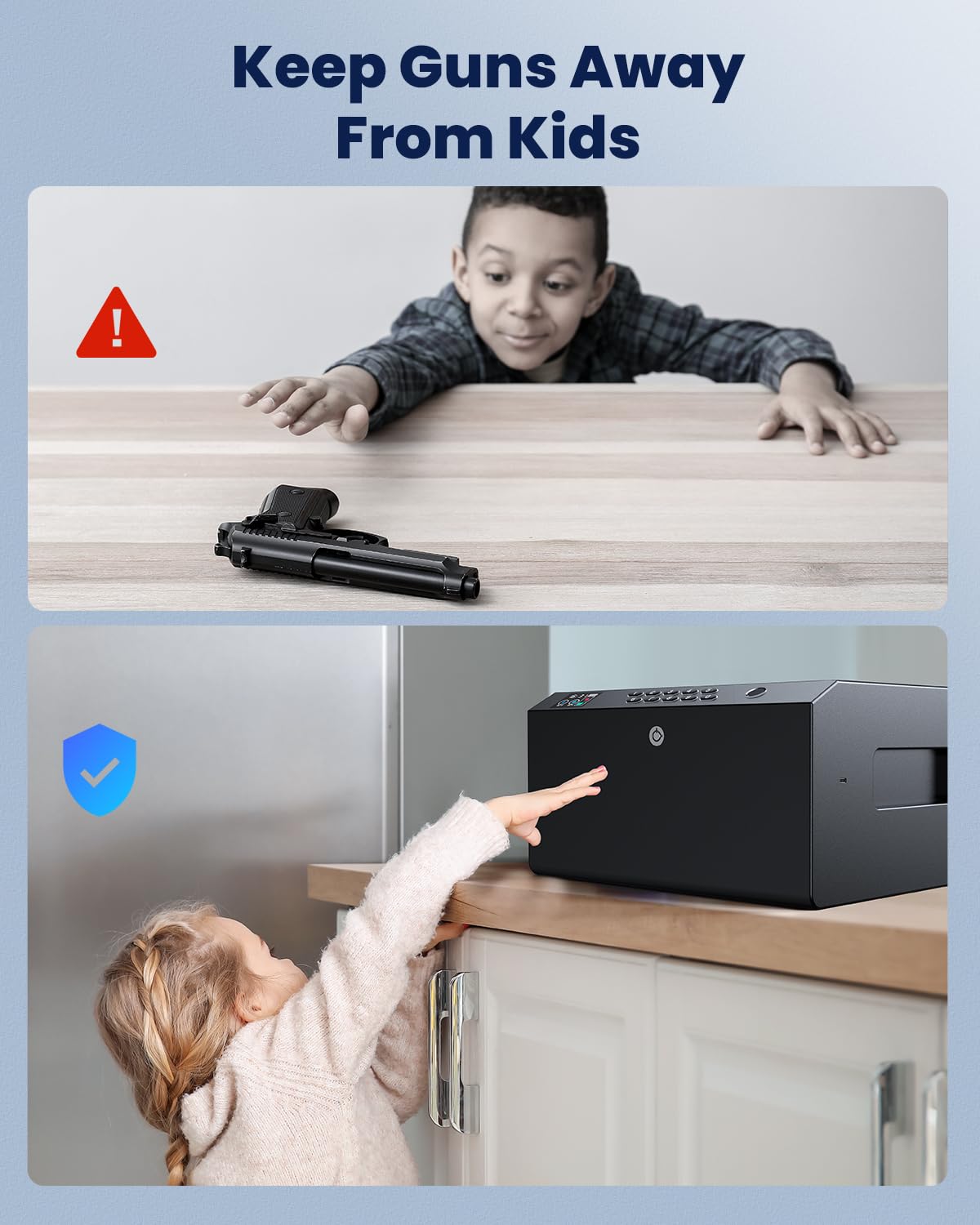 MOLICAR Gun Safe, 4-Pistol Safe with LCD of Temp Humidity Battery, Biometric Gun Safes for Handgun with USB-C Port, Fingerprint Quick Access Pistol Safe, Hand gun Safe for Home Bedside Nightstand Car MOLICAR