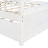 SOFTSEA Full Size Canopy Bed Frame with Trundle, Solid Wood Bed Frame with Headboard for Bedroom, No Box Spring Needed, White SOFTSEA