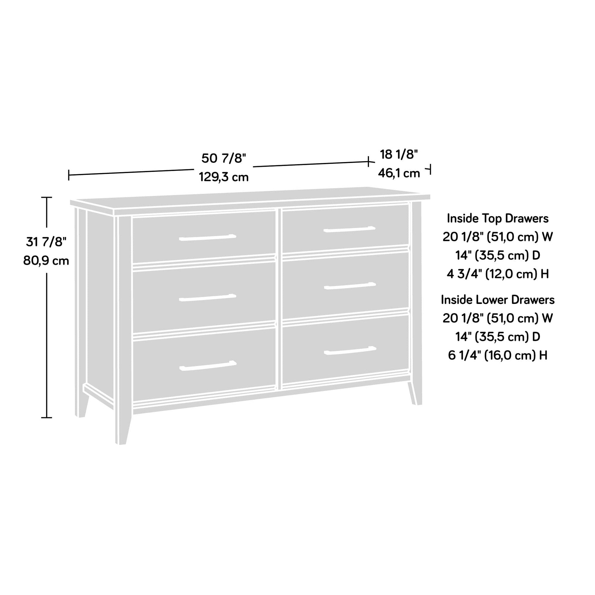 Sauder Summit Station Dresser, L: 50.91" x W: 18.15" x H: 31.85", Glacier Oak finish - WoodArtSupply