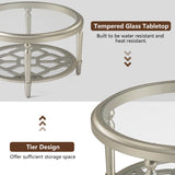 COSIEST Glass Coffee Table, 32" Round Coffee Tables with Storage, 2-Tier Glass Top, Clear Coffee Table, Simple & Modern Center Table for Living Room or Home Office (Champagne) COSIEST