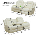 Caberryne Leather Recliner Sofa Set with LED Lights,Power Reclining Sofa and Loveseat Set with USB Port/Cup Holder for Living Room/House/Home Theater(2 Piece Set,Creamy) Caberryne