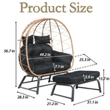Frxeyaliz Outdoor Double Egg Chair w/Ottoman PE Rattan Wicker Papasan Chair w/Cushion for Patio Bedroom Living Room Balcony Backyard Frxeyaliz