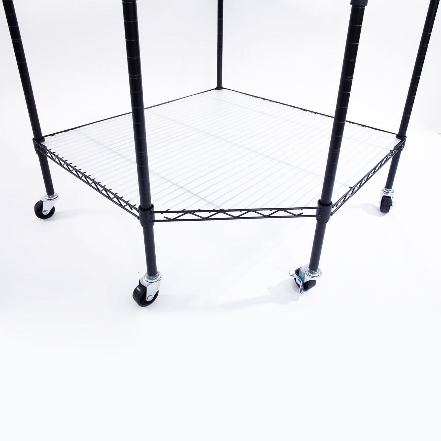 Bonnlo 6-Tier Rolling Heavy Duty Commercial Polygonal Corner Shelf Wire Shelving Unit Adjustable Storage Rack Free Standing Garage with 5 Wheels 26 4/5" L x 26 4/5" W x 71" H Inches (Black)