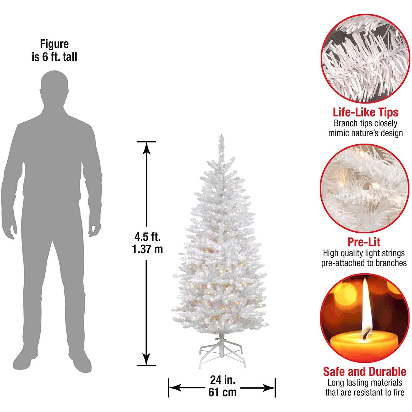 National Tree Company Artificial Pre-Lit Slim Christmas Tree, White, Kingswood Fir, White Lights, Includes Stand, 4.5 Feet