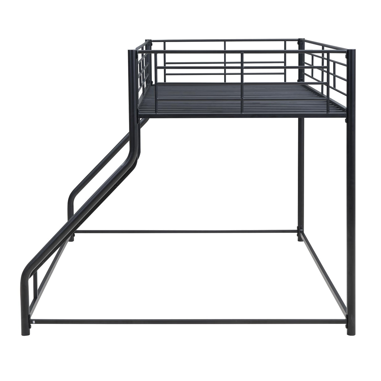 Merax Metal Floor Bunk Bed, Twin XL Over Queen, Guardrail and Ladder, Space-Saving Design, Metal Bed for Kids&Teens,Black Merax