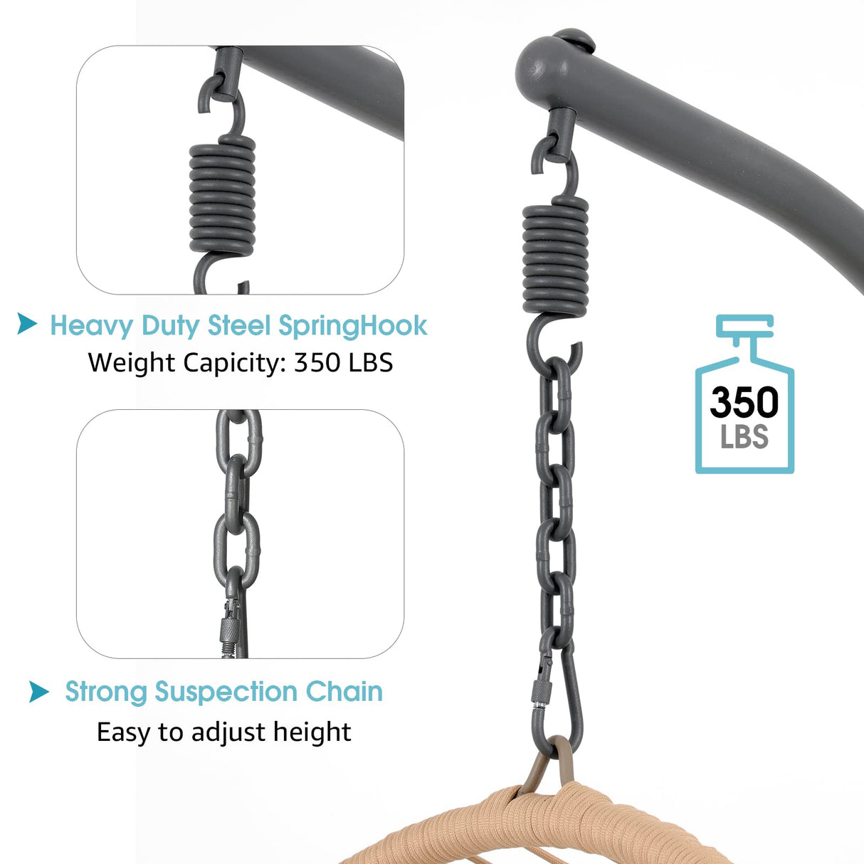 Patiorama Indoor Outdoor Egg Swing Chair with Stand, Oversized Cocoon-Shaped Rope Woven Hanging Chair, Cushion,Safety Strap,Patio Wicker Foldable Hammock Chair for Porch,Garden,Bedroom (Creamy White) Patiorama