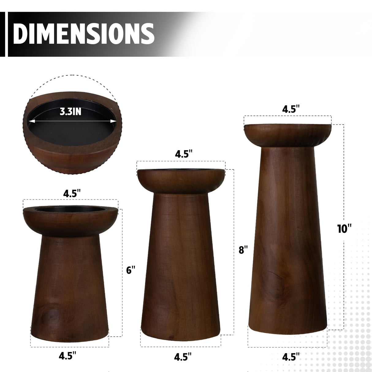 Pillar Candle Holders Set of 3， Wooden Candle Holders， Decorative Wood Candlestick Holders for Living Room, Table Centerpiece for Wedding, Christmas, Party, Home - 6", 8", 10" CEDARLUX