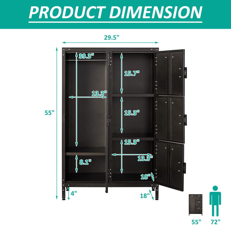 SISESOL Metal Locker Storage Cabinet, Vintage Lockers,Retro Locking Cabinet Lockers for Employees, 4 Door Locker with Hanging Rod for Home, Bedroom, School, Office, Gym SISESOL