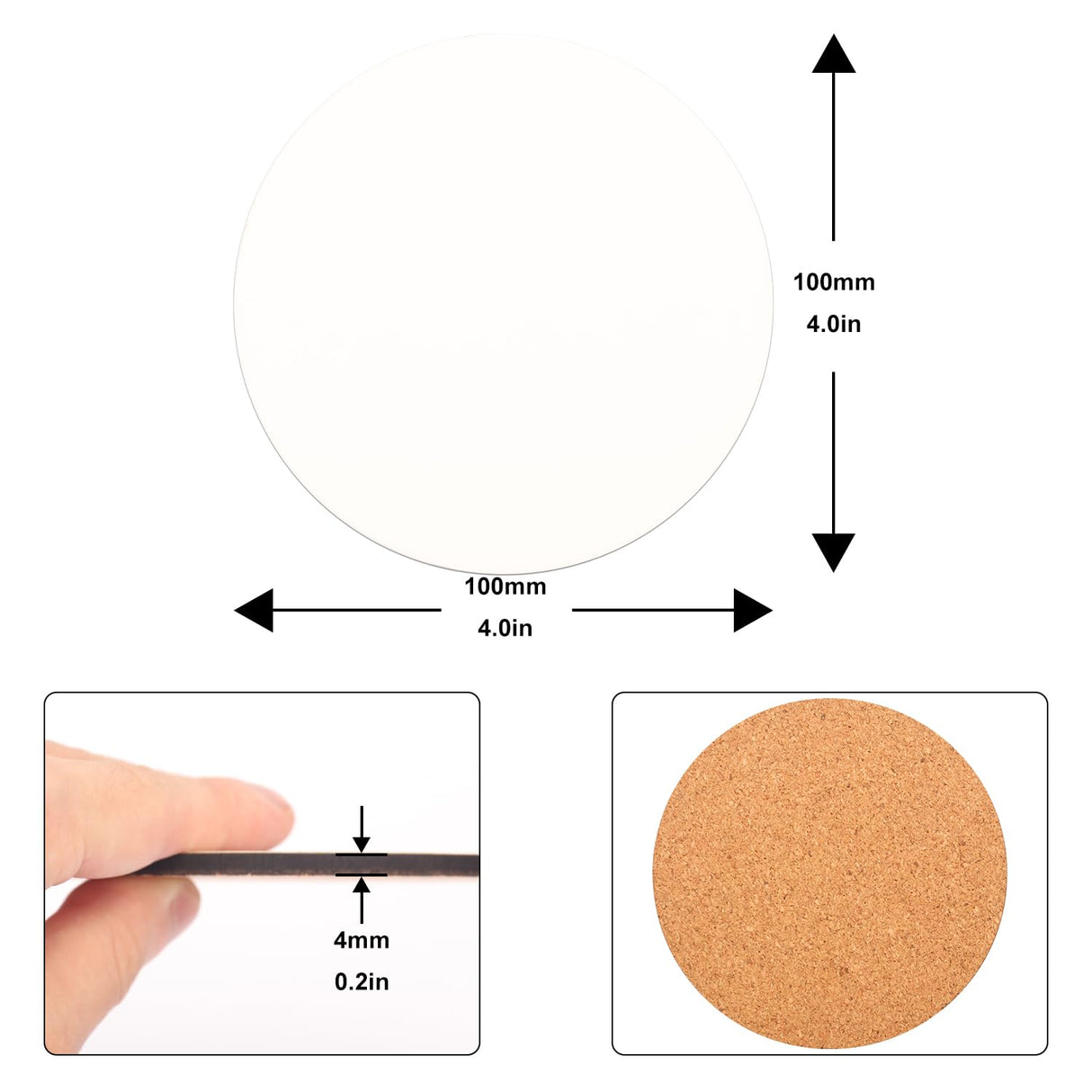 30 Pcs 4 Inch Round MDF Sublimation Coasters, Blanks MDF Sublimation Coasters, and Water-Resistant MDF Material with Non-Slip Cork Backing, Hardboard Cork Coasters by KUKLIPJIM KUKLIPJIM