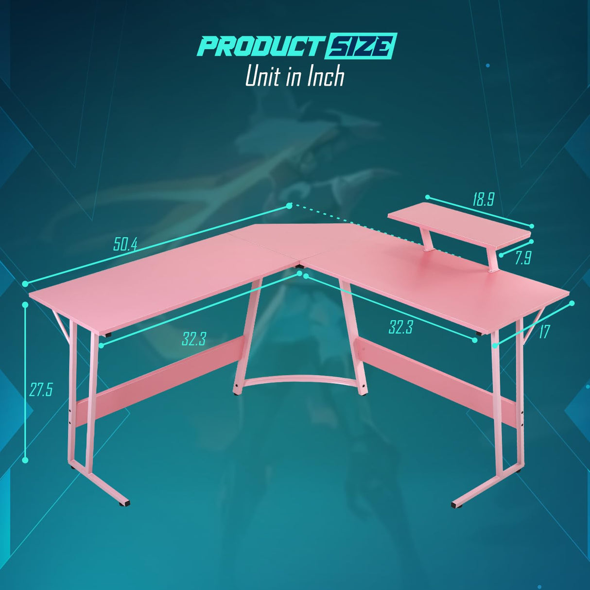 L Shaped Gaming Desk Computer Corner Desk PC Gaming Desk Table with Large Monitor Riser Stand for Home Office Sturdy Writing Workstation,Pink Dopinmin