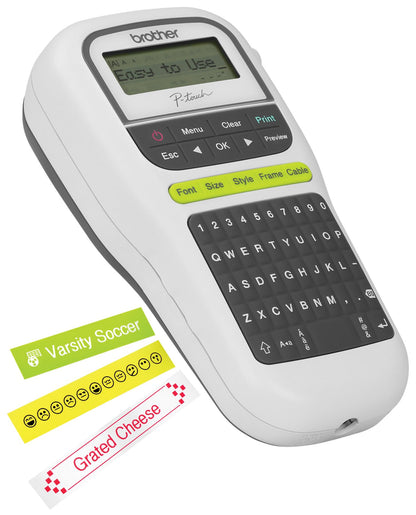 Brother P-Touch, PTH110, Easy Portable Monochrome Label Maker, Lightweight, Qwerty Keyboard, One-Touch Keys, White