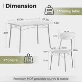 VECELO Dining Table Set for 4, 5-Piece Kitchen Table with 4 Chairs, MDF Board Tabletop with Metal Frame for Small Space, Compact Dinette, Breakfast Nook, White VECELO