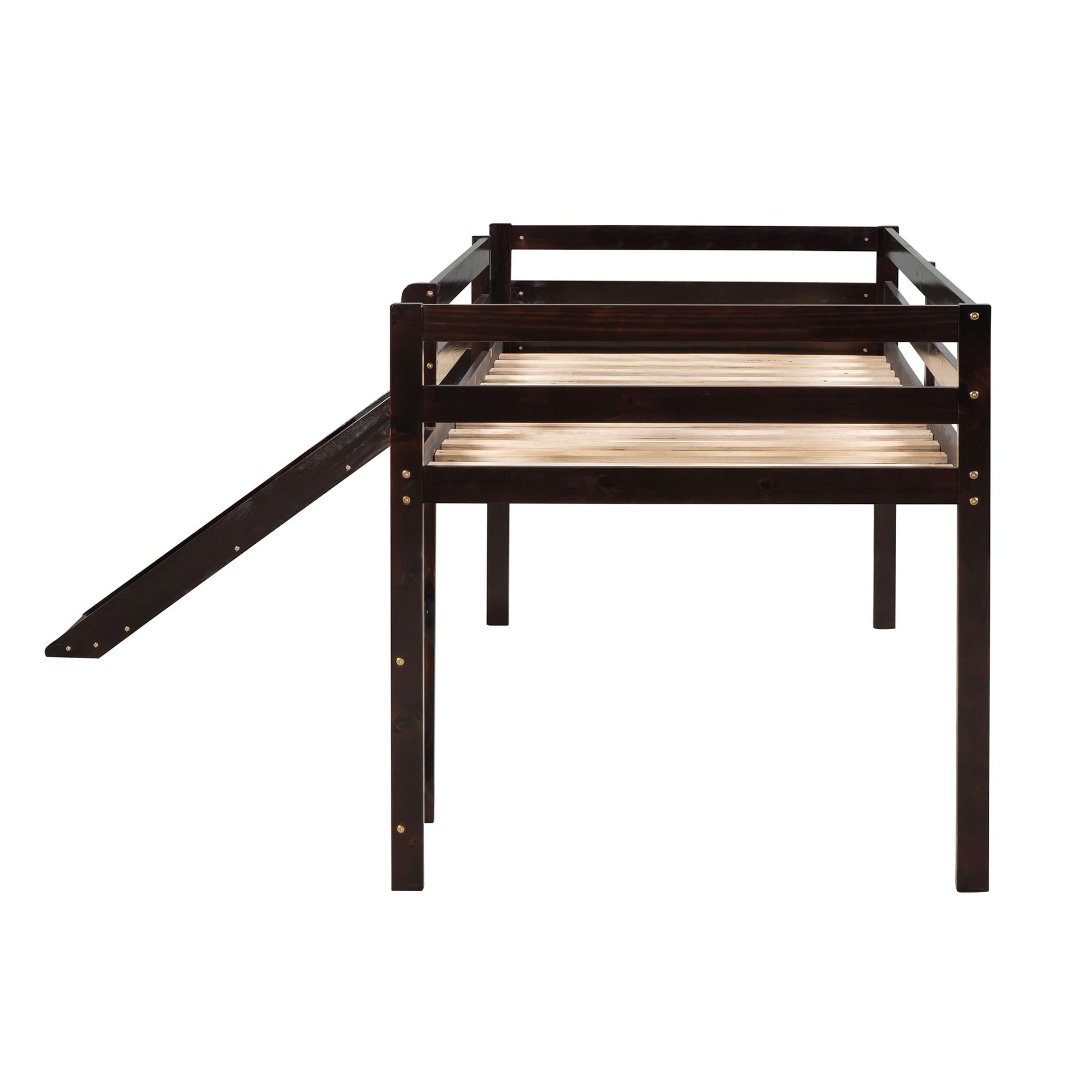 Harper & Bright Designs Twin Size Low Loft Bed with Slide in Espresso - WoodArtSupply