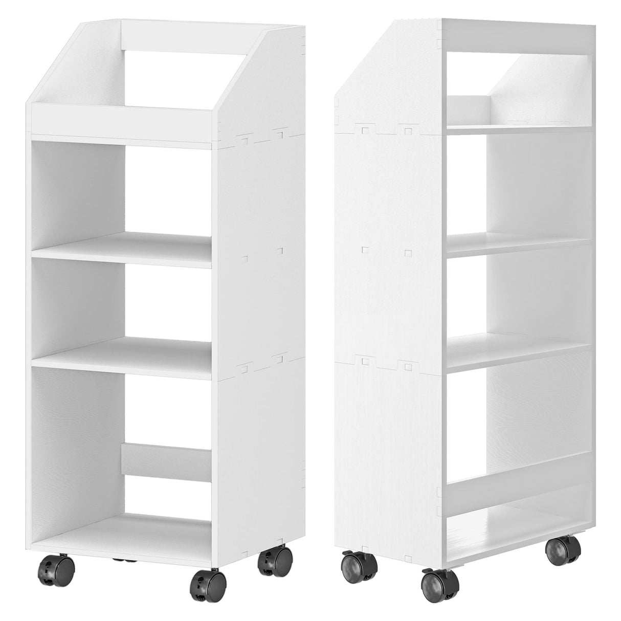 HAYOFAMY 4-Tier Mobile Bookshelf, White Bookcase with Wheels, Rolling File Holder Desk File Book Organizer for Home Office Living Room School HAYOFAMY