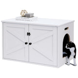 Timberer Cat Litter Box Enclosure, Litter Box Furniture Hidden with Removable Divider, Wooden Cat Washroom Furniture, Indoor Cat House, White Timberer