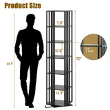 Espelism 6 Tier Rotating Bookshelf, 360° Spinning Narrow Bookcase Tower, Space Saving Floor Standing Wood Shelf & CD Organizer for Small Spaces, Bedroom, Living Room, Office (Black, 6-Tier) Espelism